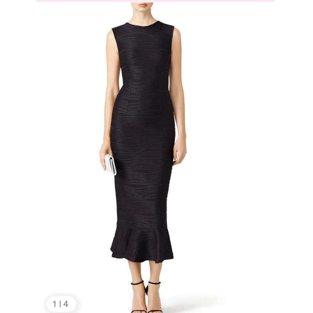 Opening Ceremony Black Lotus Flower Dress - Body Con Jacquard Midi Dress S